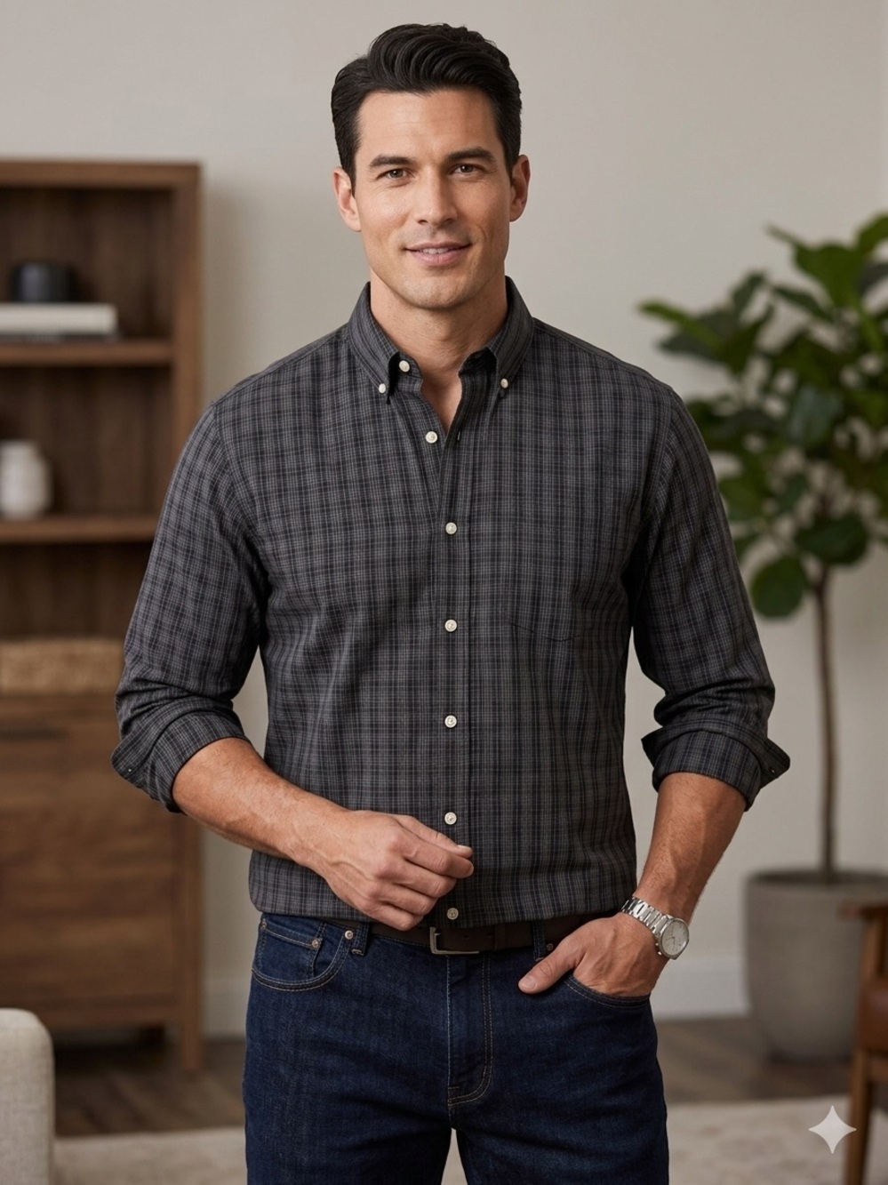 Chaps Men's Charcoal Plaid Button-Down Shirt